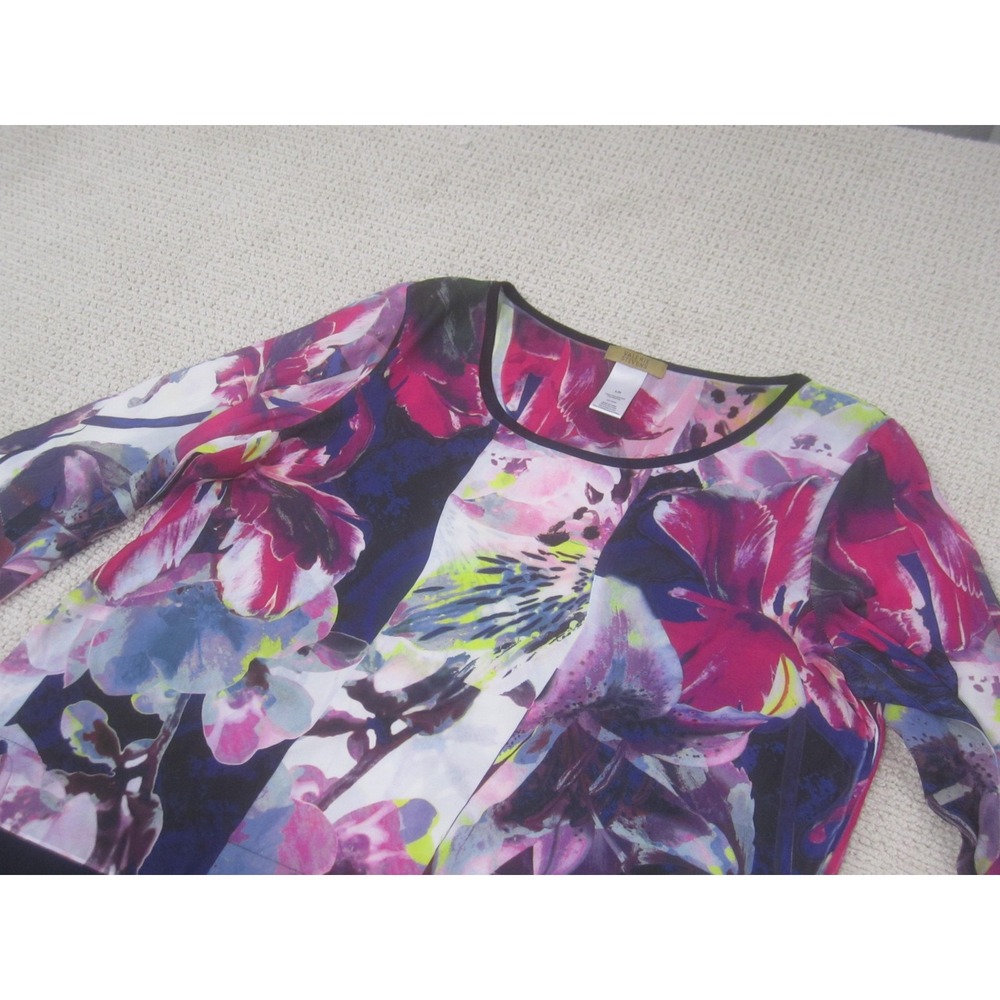 Valerie Stevens Shirt Womens‎ Large Multicolor Floral Print Bell Sleeve Sheer - Picture 2 of 7
